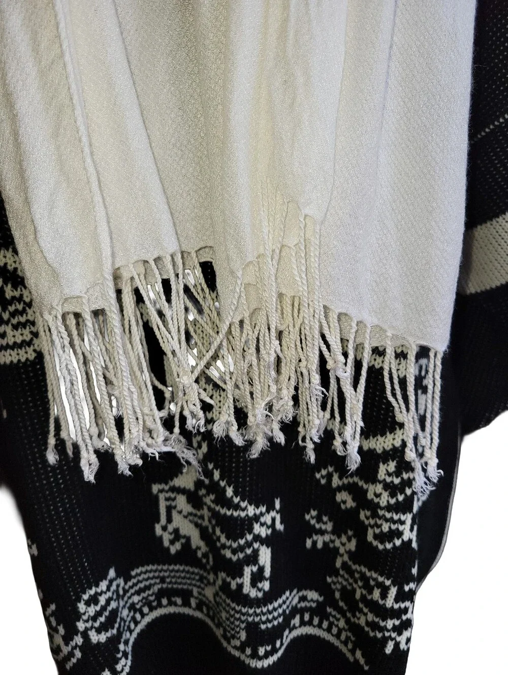 Classic Cream Fringed Scarf Soft Lightweight Wrap Oversized 22